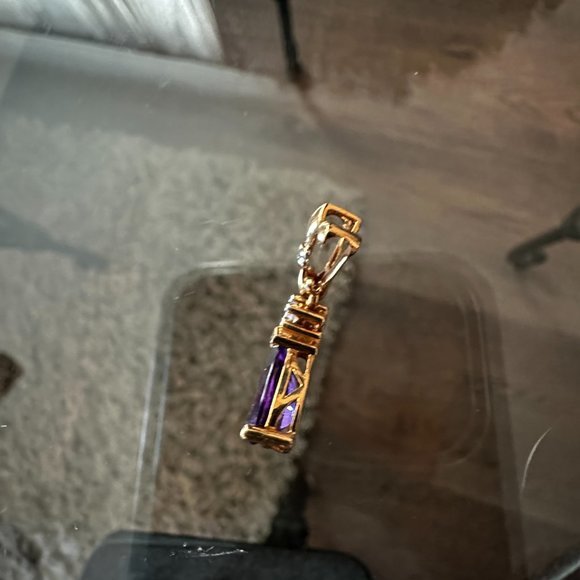 10K Gold Fleur de lis Amesthyst Pare shape with accent Diamond 10K Gold PreOwned - Picture 6 of 6